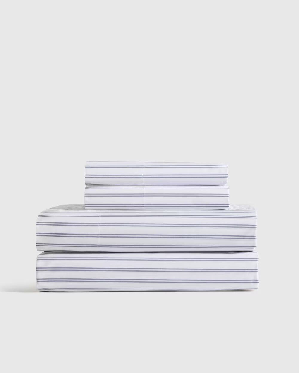 Quince Organic Crisp Percale Double Stripe Sheet Set White Mineral NWOT
